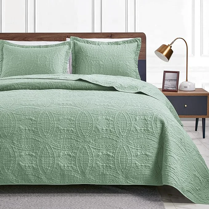 Superior Love 39 s cabin Twin Quilt Set Sage Bedspreads - Soft Bed Summer Lightweight Bedspread Comforter - Modern Style Coin Pattern Coverlet for All Season - 2 Pieces 1 Quilt 1 Pillow Sham Casual