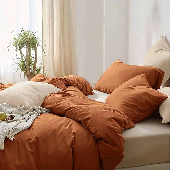 Organic ETDIFFE Burnt Orange Queen Size Comforter Set 3pc Terracota Aesthetic Modern Bedding Set - Soft amp Lightweight Caramel Rust All Season Microfiber Down Bed Comforter with 2 Pillow Shams Premium