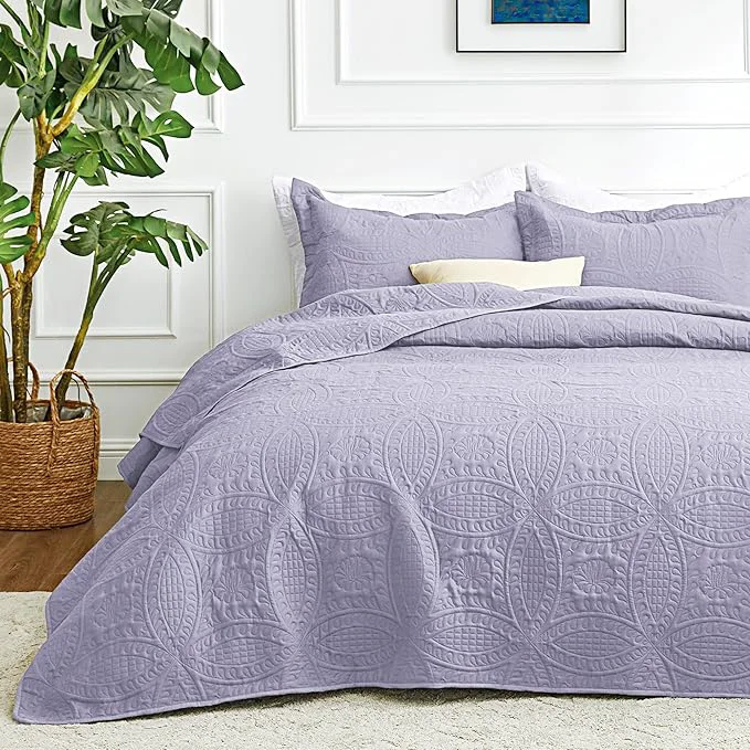 Premium Material Love 39 s cabin King Size Quilt Bedding Set Lavender Bedspreads - Bed Lightweight Bedspread Comforter - Coin Pattern Bedding Coverlet for All Season - 3 Pieces 1 Quilt 2 Pillow Shams Artisan