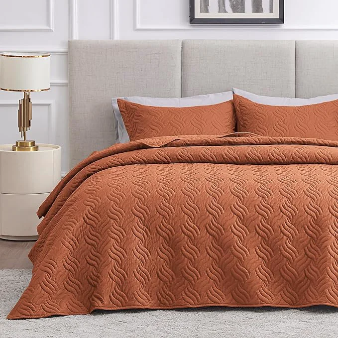 Classic Love 39 s cabin Twin Quilt Bedding Set Umber Bedspreads - Soft Bed Summer Lightweight Bedspread Comforter - Wave Pattern Bedding Coverlet for All Season - 2 Pieces 1 Quilt 1 Pillow Sham Carefully Designed