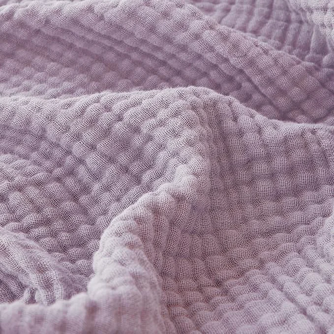 Luxury EMME Cotton Muslin King Blanket Bed Layering Bedspread Coverlet Breathable Gauze Soft Lightweight Heather Lavender 108 quot x90 quot Elite