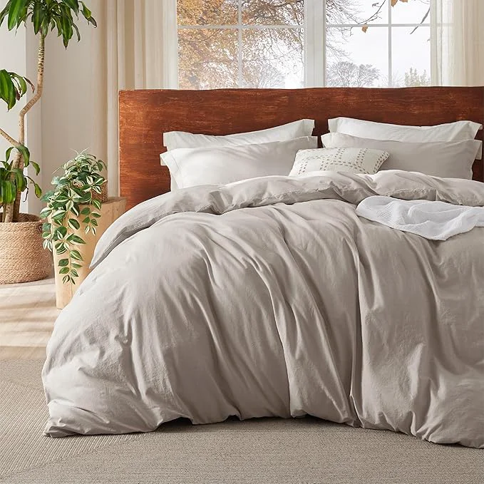 Fine Crafted Bedsure Washed Cotton Duvet Cover Oversized Queen - Natural Minimalist Bedding Set Linen Like - PureWoven Plain Simple amp Soft Comforter Cover for All Seasons Natural Oversized Queen 98 quot x98 quot Easy-to-Use