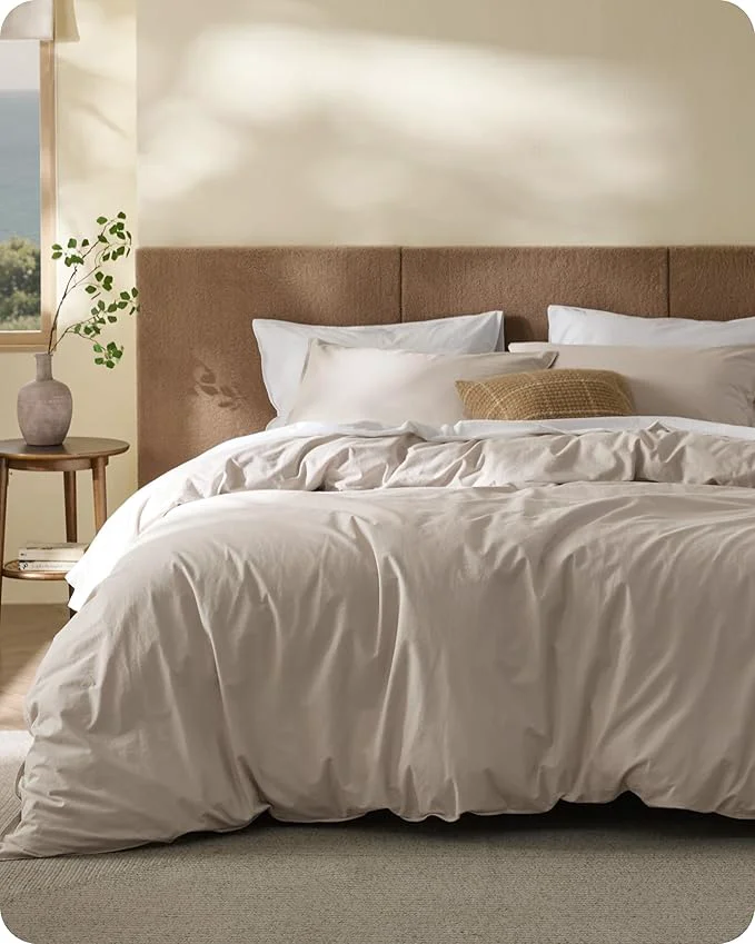 High-Grade Bedsure Cotton Duvet Cover King - Luxury Slub Weave Cotton Duvet Cover Set PureWoven Bedding Set with a Linen Like Textured Easy Change Natural Linen 104 quot x 90 quot Superior