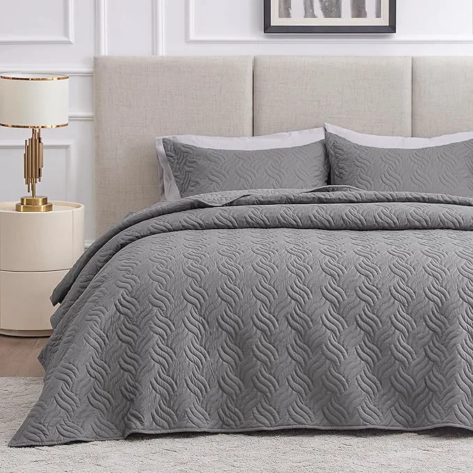 Long-Lasting Love 39 s cabin Quilts for Queen Bed Grey Bedspreads Bedding Set - Summer Lightweight Bedspread Comforter - Wave Pattern Bedding Coverlet for All Season - 3 Pieces 1 Quilt 2 Pillow Shams Next-Generation