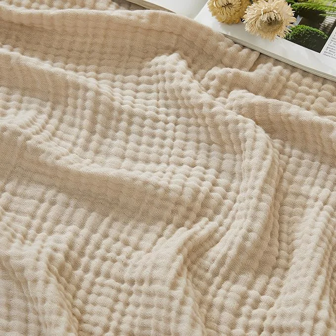 EMME Cotton Muslin Twin XL Blanket Breathable Gauze Soft Lightweight Blankets Adults Gifts for Women Heather Beige 66 quot x90 quot Sustainable
