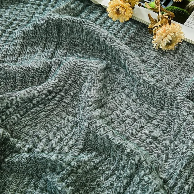 Trendy EMME Cotton Muslin Queen Blanket Bed Layering Bedspread Coverlet Breathable Gauze Soft Lightweight Blankets Heather Forest Green 90 quot x90 quot Durable