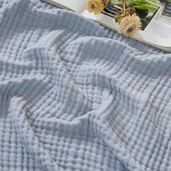 Stylish EMME Cotton Muslin Queen Blanket Bed Layering Bedspread Coverlet Breathable Gauze Soft Lightweight Blankets Heather Dusty Blue 90 quot x90 quot Fashionable