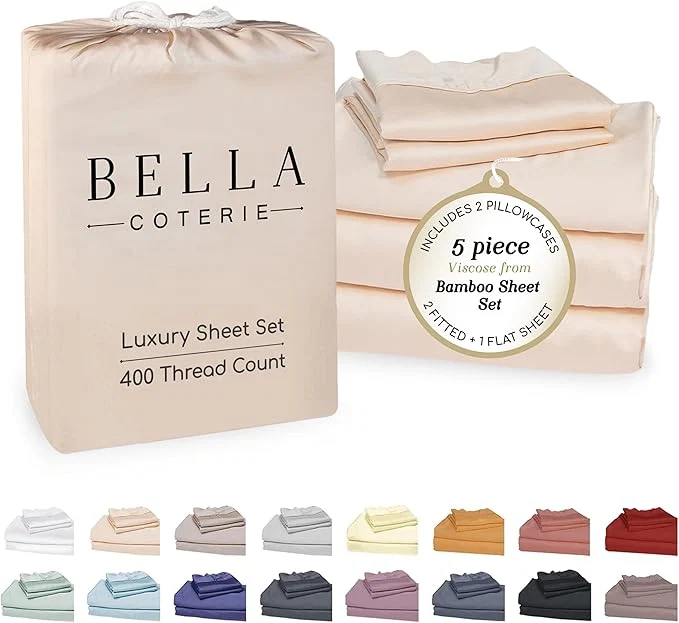 Certified Bella Coterie Luxury Bamboo Viscose Split King Size Sheet Set 2 Fitted Sheets for Sleep Number amp Adjustable Beds Organically Grown Cooling amp Ultra Soft 18 Deep Pocket Champagne Practical
