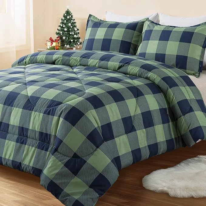 Exceptional Andency Green Plaid Comforter Queen 90x90Inch 3 Pieces 1 Comforter 2 Pillowcases Buffalo Checkered Gingham Bed Set Soft Geometric Bedding for Boys Reliable