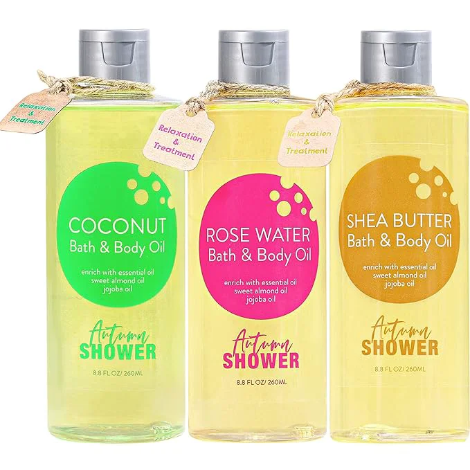 Soft Bath and Body Oil with Sweet Almond Jojoba Shea Butter Rose Water Coconut Expertly Made