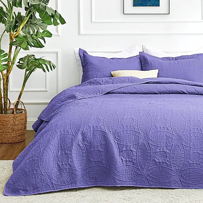 Detailed Love 39 s cabin Quilts for Full Bed Deep Purple Bedspreads Bedding Set - Lightweight Bedspread Comforter - Coin Pattern Bedding Coverlet for All Season - 3 Pieces 1 Quilt 2 Pillow Shams Certified
