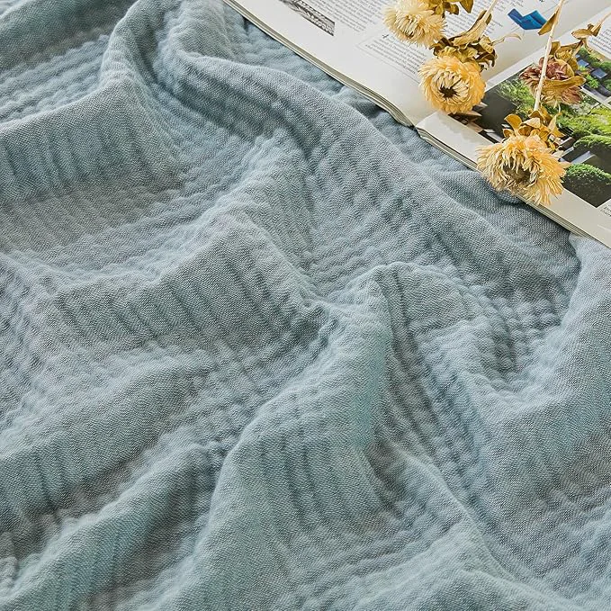 Trendy EMME Cotton Muslin Throw Blanket Couch Breathable Gauze Blanket Soft Lightweight Adults Heather Teal 50 quot x60 quot Fine Crafted