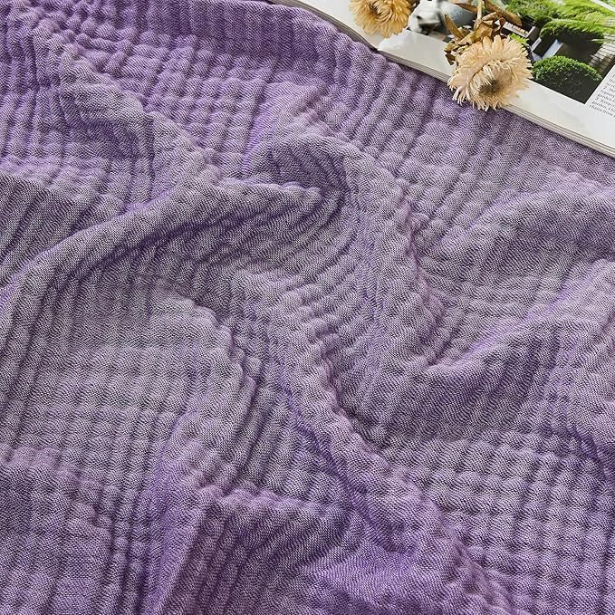 Fine EMME Cotton Muslin King Blanket Bed Layering Bedspread Coverlet Breathable Gauze Soft Lightweight Heather Purple 108 quot x90 quot Green