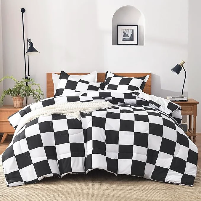 Efficient Andency Checkered Comforter Twin 66x90Inch Black White Plaid Gingham Bed Set for Teen Boys Kids Lightweight Polyester Geometric Preppy Bedding 2 Pieces Certified