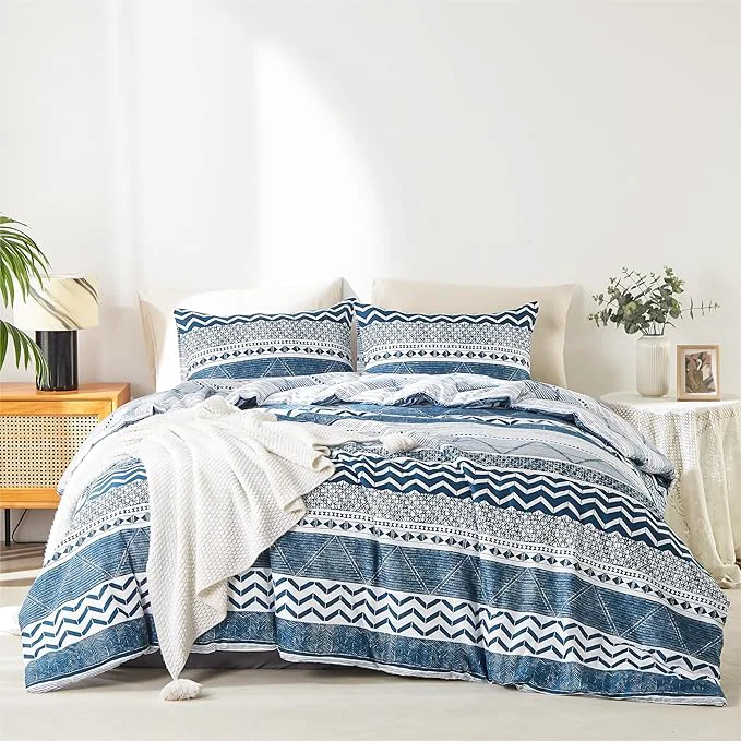 Official BOLINLIVING Comforter Set Full Size Boho Bed in a Bag 3 Pieces Full Soft Bohomian Comforter Set Lightweight Breathable for All Seasons 1 Comforter amp 2 Pillowcases Blue 79×90 inch Next-Generation