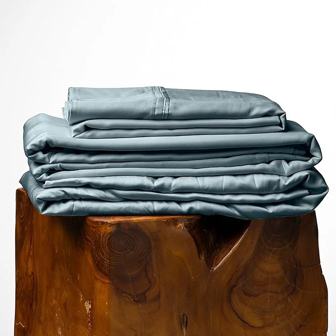 Traditional Olive Crate Tencel Lyocell Eucalyptus Queen Size Sheet Set - Cooling Tencel Sheets for Hot Sleepers with 18 Inch Deep Pocket Fit - Basalt Blue 4-Piece Set Optimized