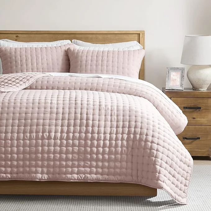 Proven WDCOZY Pink Queen Size Quilt Bedding Sets with Pillow Shams Lightweight Soft Bedspread Coverlet Quilted Blanket Thin Comforter Bed Cover All Season Summer Spring 3 Pieces 90x90 inches Contemporary