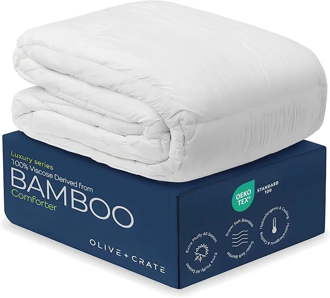 Premium Olive Crate Viscose derived from Bamboo Comforter Outer Shell - Extra Thicker and Heavier King Size - Cooling Blanket Hypoallergenic amp Moisture Wicking Bedding - Winter Comforter 102 quot x90 quot Classic
