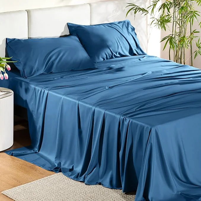 Bedsure Full Size Bed Sheets Cooling Sheets Rayon Derived from Bamboo PureWoven Breathable amp Soft Deep Pocket Up to 16 Inches Hotel Luxury Silky Bedding for Hot Sleepers Teal Fashionable