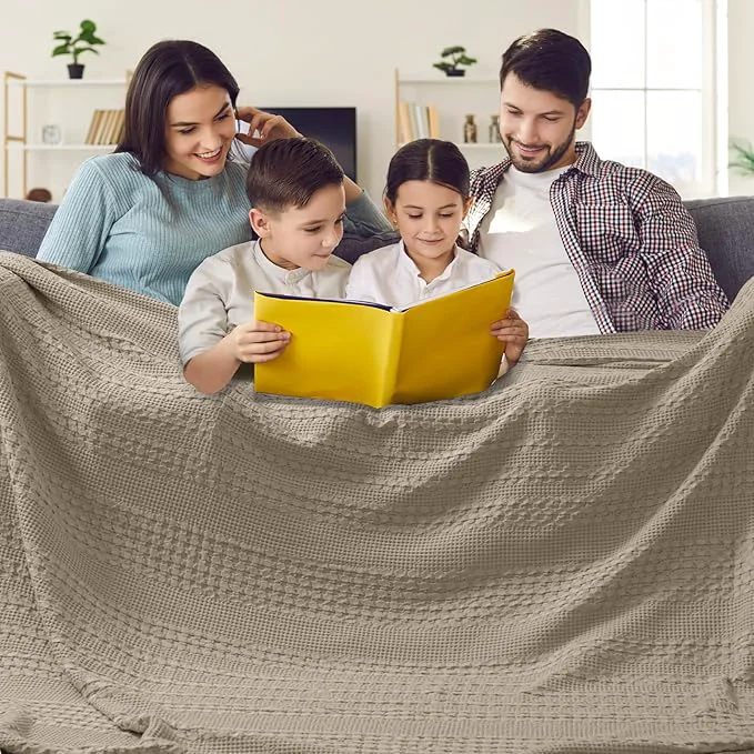 World-Class PHF Cotton Waffle Blanket Oversized King 120 quot x120 quot Lightweight Breathable Extra Large 10 39 x10 39 Blankets for Bed Giant Big Luxury Aesthetic Woven Bedding for Home Decor Taupe Enhanced