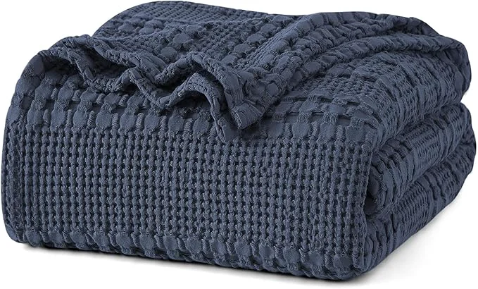 Contemporary PHF Cotton Waffle Weave Blanket Queen Size for Bed Soft Lightweight amp Breathable for Spring and Summer All-Season Comfort Luxury Aesthetic Blanket for Home Decor 90 quot x90 quot Indigo Recyclable