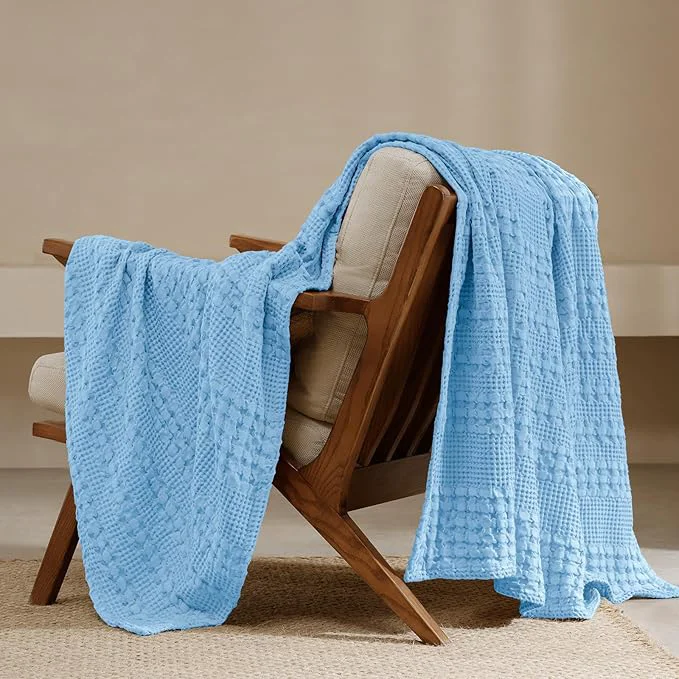 Genuine PHF Cotton Waffle Weave Throw Blanket Soft Lightweight Breathable Cozy Throws for Couch Bed Sofa Luxury Aesthetic Blanket Gift for Home Decor amp Office 50 quot x60 quot Airy Blue Versatile