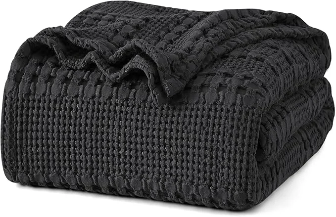 Contemporary PHF Cotton Waffle Weave Blanket Twin Size for Bed Soft Lightweight amp Breathable for Spring and Summer All-Season Comfort Luxury Aesthetic Blanket for Home Decor 66 quot x90 quot Black Dependable