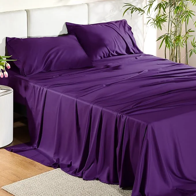 World-Class Bedsure King Size Sheets Set Cooling Sheets for Hot Sleepers Rayon Derived from Bamboo PureWoven Breathable amp Soft Deep Pocket Up to 16 Inches Hotel Luxury Silky Bedding Plum Advanced