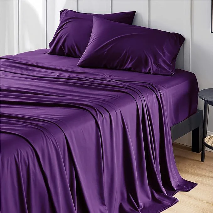 Exceptional Bedsure Queen Sheet Set Rayon Derived from Bamboo Cooling Sheets PureWoven Breathable amp Soft Deep Pocket Up to 16 Inches Hotel Luxury Silky Bedding for Hot Sleepers Plum Fashionable
