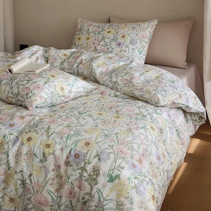 Convenient Floral Full Comforter Sets Cotton Fluffy Bedding Set Lightweight Vintage Down Girly Bedding Comforter Sets Chic 3 Piece Boho Farmhouse Bed Comforter with 2 Pillowcases Trendy