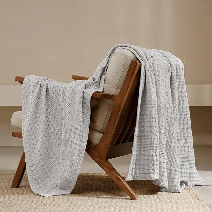 Enhanced PHF Cotton Waffle Weave Throw Blanket Soft Lightweight Breathable Cozy Throws for Couch Bed Sofa Luxury Aesthetic Blanket Gift for Home Decor amp Office 50 quot x60 quot Light Grey Pure