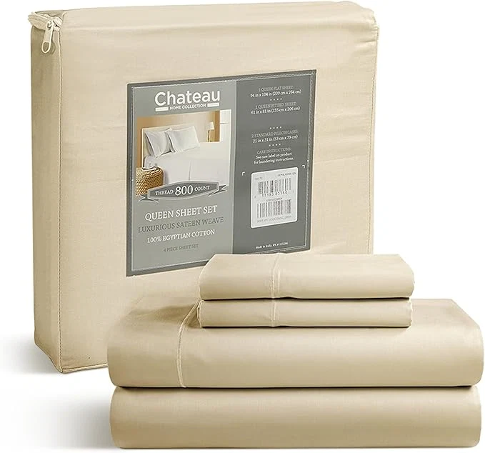 Luxury Full Sheet Set - 800TC Egyptian Cotton Bedding Sheets amp Pillowcases - Soft Durable and Luxurious 4PC Sateen Weave Ivory Bed Sheets for Full Size Bed No Pill amp Shrink Thick Machine Washable Fast