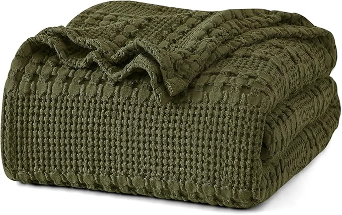 Eco-Friendly PHF Cotton Waffle Weave Blanket Twin Size for Bed Soft Lightweight amp Breathable for Spring and Summer All-Season Comfort Luxury Aesthetic Blanket for Home Decor 66 quot x90 quot Capulet Olive Prestigious