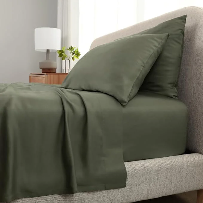 Reusable Cariloha Aloha Soft 4-Piece Sheet Set Coastal Pine Split King Made from Viscose derived from Bamboo Introductory Sheet Line Efficient