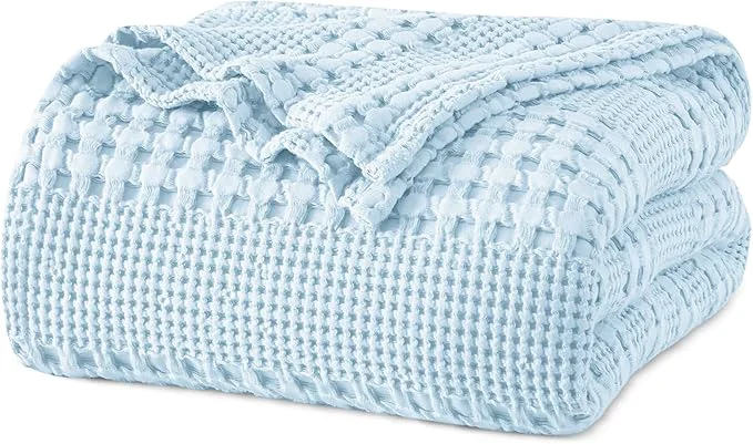 Functional PHF Cotton Waffle Weave Blanket Twin Size for Bed Soft Lightweight amp Breathable for Spring and Summer All-Season Comfort Luxury Aesthetic Blanket for Home Decor 66 quot x90 quot Baby Blue High-Performance