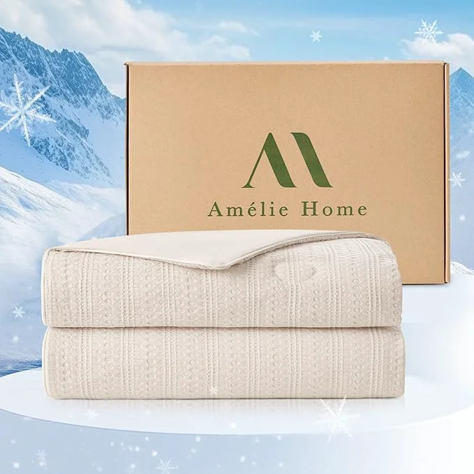 Proven Amélie Home Waffle Cooling Comforter King Size Q-Max 0.45 Reversible Lightweight Cooling Blanket for Hot Sleepers Breathable Bedding for Night Sweats 106 quot x90 quot Beige Natural