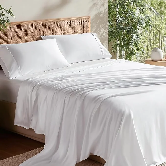 Elegant Bedsure Queen Sheet Set Cooling Sheets for Queen Size Bed Set Rayon Derived from Bamboo PureWoven Breathable amp Soft Deep Pocket Up to 16 Inches Hotel Luxury Silky Bedding for Hot Sleepers White First-Class
