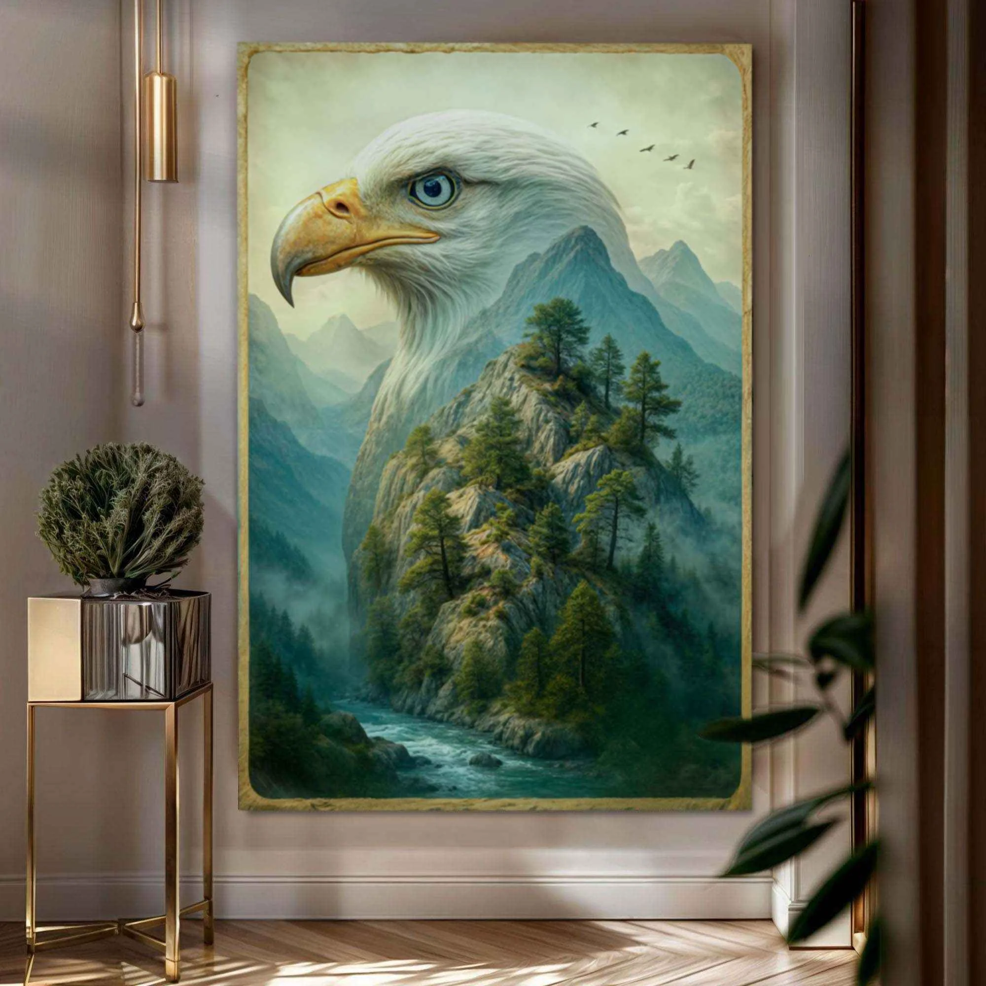 Breathable Eagle Over The Canyon Double Exposure Wall Art Lightweight