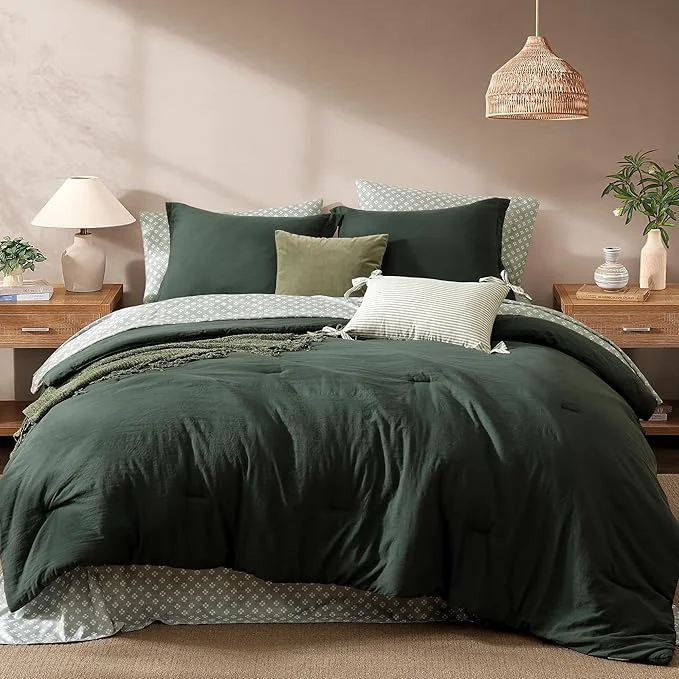 Verified Monbix King Size Comforter Set - 7 Pieces Deep Forest Prewashed Bed in a Bag King Bedding Sets with Comforters All Seasons Ultra Soft Comforter Bed Set with Sheets Pillowcases amp Shams Authentic