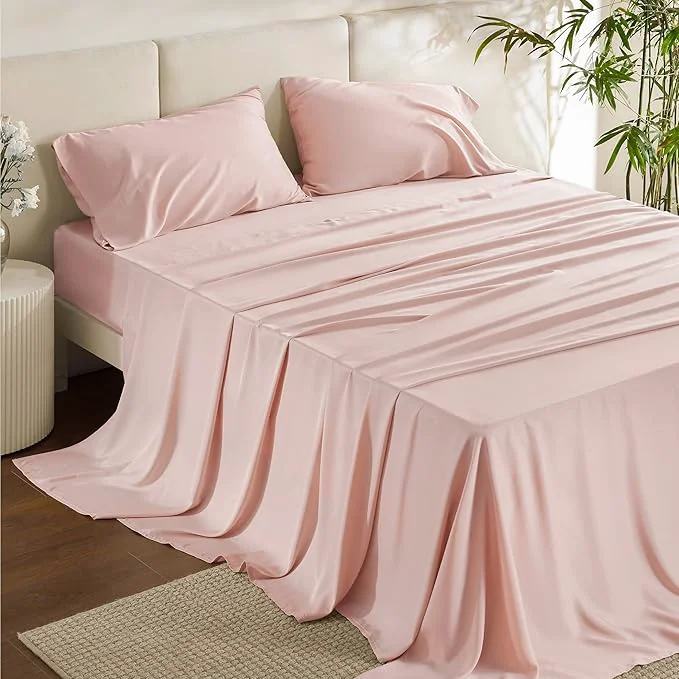 First-Class Bedsure King Size Sheets Set Cooling Sheets for Hot Sleepers Rayon Derived from Bamboo PureWoven Breathable amp Soft Deep Pocket Up to 16 Inches Hotel Luxury Silky Bedding Pink Smooth