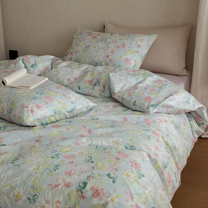 Innovative Floral Full Size Bed Comforter Cotton Down Bedding Set Girls Lightweight Boho Cute Bedding Comforter Sets Flower Fluffy Farmhouse Vintage Bed Comforter with 2 Pillowcases Classic