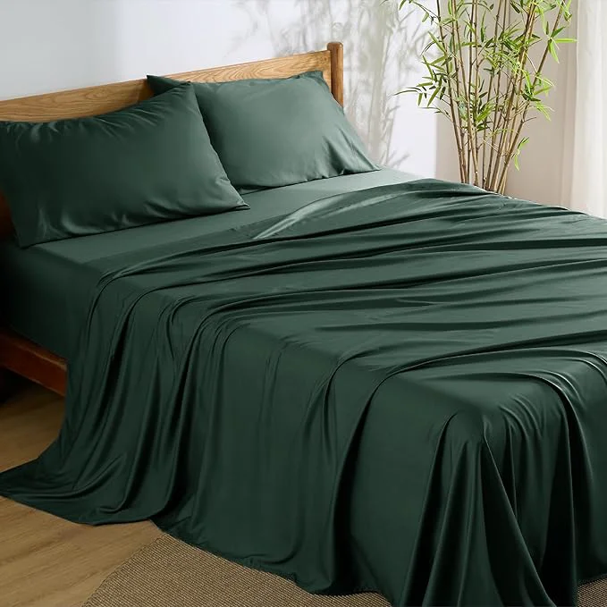 Efficient Bedsure Full Size Bed Sheets Cooling Sheets Rayon Derived from Bamboo PureWoven Breathable amp Soft Deep Pocket Up to 16 Inches Hotel Luxury Silky Bedding for Hot Sleepers Forest Green Proven