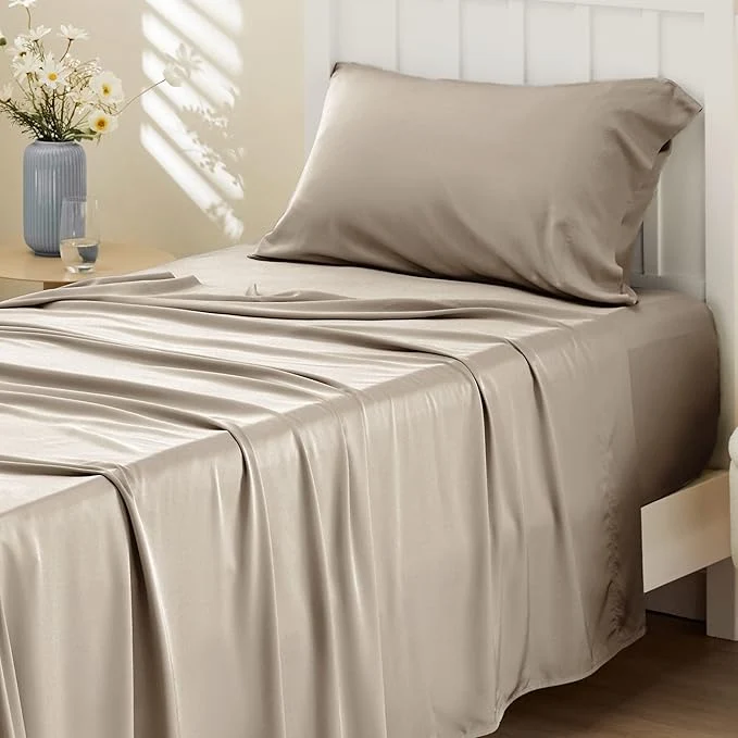 Trusted Bedsure Cooling Sheets Twin Rayon Derived from Bamboo PureWoven Breathable amp Soft Twin Sheets Set Deep Pocket Up to 16 Inches Hotel Luxury Silky Bedding for Hot Sleepers Simply Taupe Relaxed