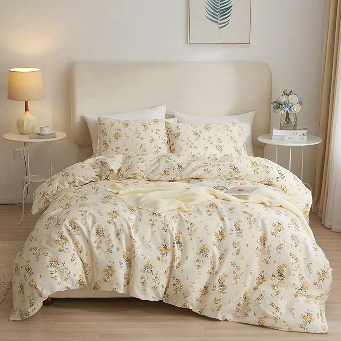 Sustainable VM VOUGEMARKET Rose Flower Comforter Set Full 3 Pcs Vintage Yellow Floral Bedding Comforter with 2 Pillowcases Soft amp Lightweight Comforter Set for Girls Women 80 quot x90 quot Recyclable