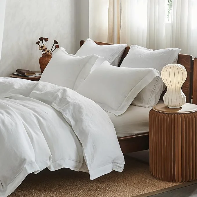 Easy-to-Use Simple amp Opulence Washed Linen Duvet Cover with Embroidered 3 Pieces Soft Farmhouse Comforter Set with Button Closure 1 Duvet Cover and 2 Pillowshams Full White High-Quality