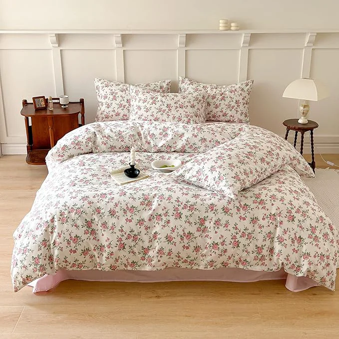 Premium Material VM VOUGEMARKET Peach Flower Comforter Set Queen Garden Floral Comforter with 2 Pillowcases Cottagecore Aesthetic Fluffy Bedding Comforter Set for Girls Women 90 quot x90 quot Flexible