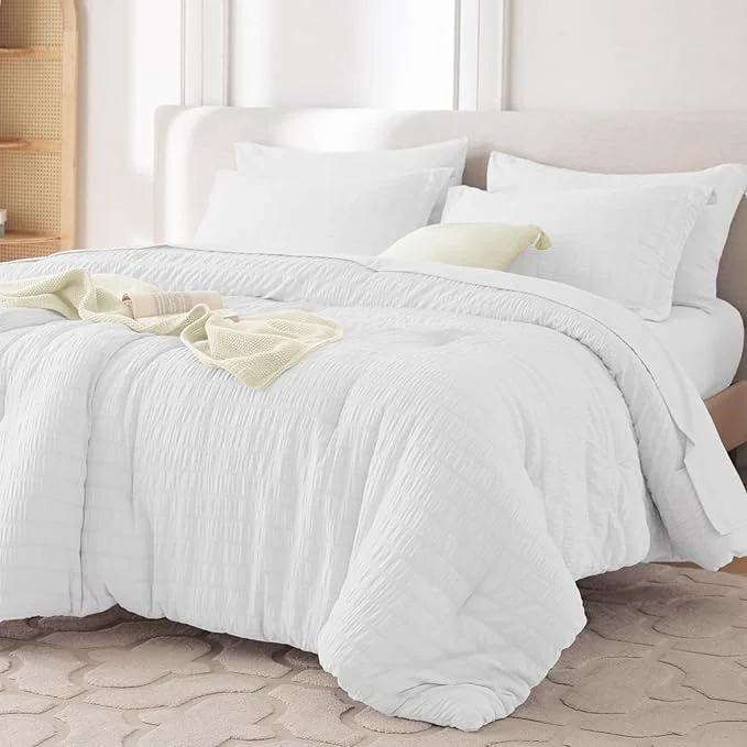 Easy-to-Use MUXHOMO 5 Pieces Twin XL Comforter Set Seersucker Bed in a Bag Twin XL Size All Season Luxury Bedding Set with Comforter Flat Sheet Fitted Sheet Pillowcase amp Sham White Durable