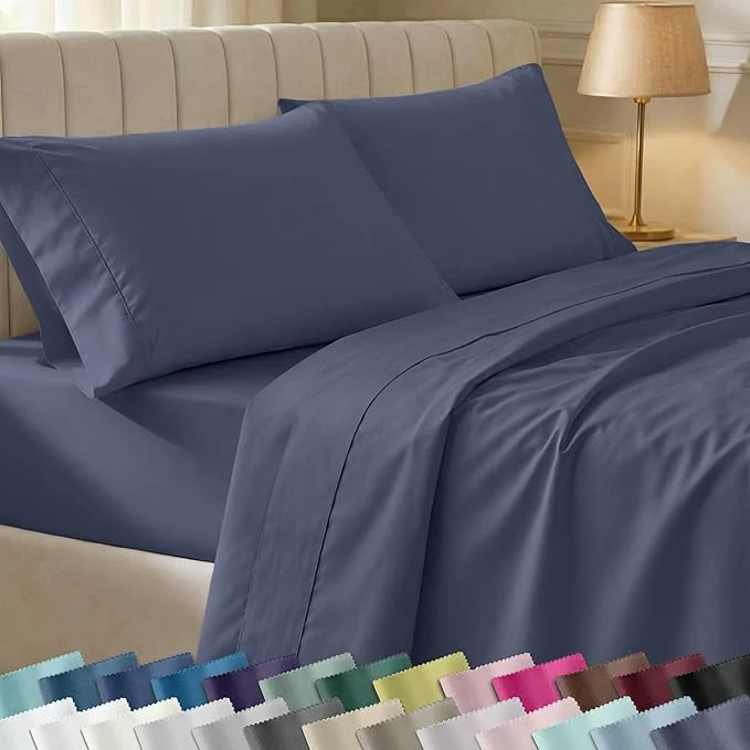 Powerful California Design Den Natural Cotton Sheets Full Size Sheets Set 400 Thread Count Sateen Bedding Deep Pockets for a Snug Fit Durable amp Breathable - Indigo Dusty Blue Recyclable