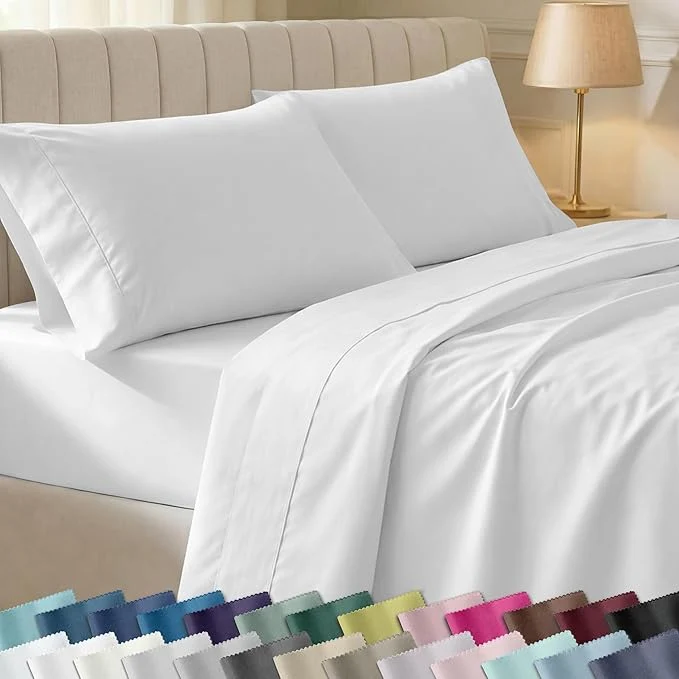 User-Friendly California Design Den Queen Sheet Set - Soft 400 Thread Count Sateen Natural Cotton Sheets Deep Pockets with All Around Elastic for a Snug Fit Durable Bedding Set - Antique White Green