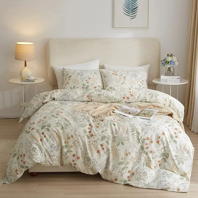 Natural VM VOUGEMARKET Twin XL Comforter Set Green Flower Botanical Bedding Comforter with 2 Pillowcases All Season Fluffy Soft amp Lightweight Comforter for Teen Girls 68 quot x90 quot Casual